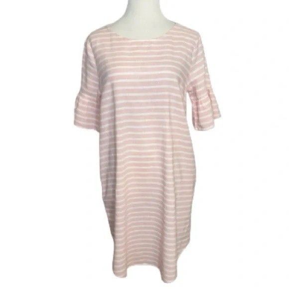 Love In women’s pink white stripe short-tail short sleeve dress Soft Girl Preppy - Picture 1 of 4